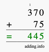 Calculate 370 + 75 using long addition