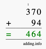 Calculate 370 + 94 using long addition