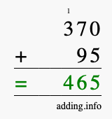 Calculate 370 + 95 using long addition