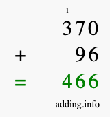 Calculate 370 + 96 using long addition