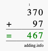 Calculate 370 + 97 using long addition