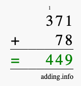 Calculate 371 + 78 using long addition