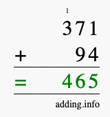 Calculate 371 + 94 using long addition