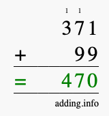 Calculate 371 + 99 using long addition