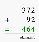 Calculate 372 + 92 using long addition
