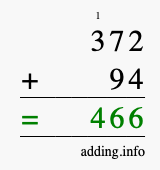 Calculate 372 + 94 using long addition