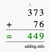 Calculate 373 + 76 using long addition