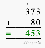 Calculate 373 + 80 using long addition