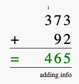 Calculate 373 + 92 using long addition