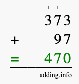 Calculate 373 + 97 using long addition