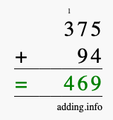 Calculate 375 + 94 using long addition