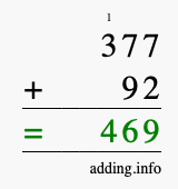 Calculate 377 + 92 using long addition