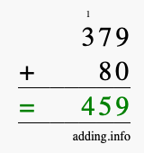 Calculate 379 + 80 using long addition