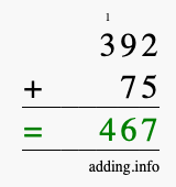Calculate 392 + 75 using long addition