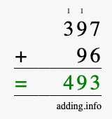 Calculate 397 + 96 using long addition