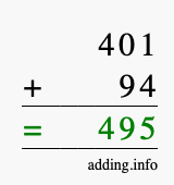 Calculate 401 + 94 using long addition