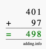 Calculate 401 + 97 using long addition