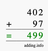 Calculate 402 + 97 using long addition