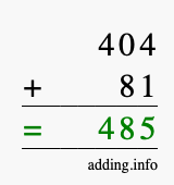 Calculate 404 + 81 using long addition