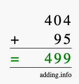 Calculate 404 + 95 using long addition