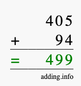 Calculate 405 + 94 using long addition
