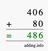 Calculate 406 + 80 using long addition