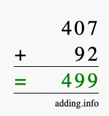 Calculate 407 + 92 using long addition