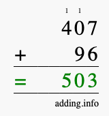 Calculate 407 + 96 using long addition