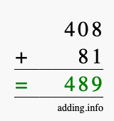 Calculate 408 + 81 using long addition