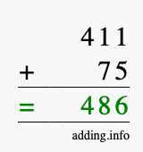 Calculate 411 + 75 using long addition
