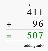 Calculate 411 + 96 using long addition