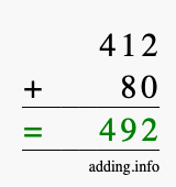 Calculate 412 + 80 using long addition