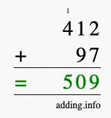 Calculate 412 + 97 using long addition
