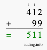 Calculate 412 + 99 using long addition