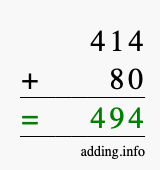 Calculate 414 + 80 using long addition