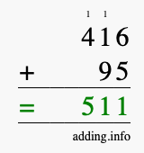 Calculate 416 + 95 using long addition
