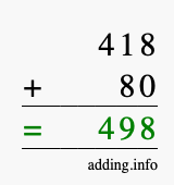 Calculate 418 + 80 using long addition