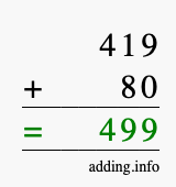 Calculate 419 + 80 using long addition