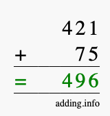 Calculate 421 + 75 using long addition