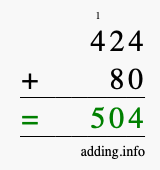 Calculate 424 + 80 using long addition