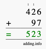 Calculate 426 + 97 using long addition