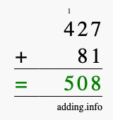 Calculate 427 plus 81 using long addition Calculate 427 + 81 using long addition