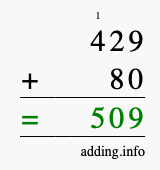 Calculate 429 + 80 using long addition