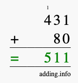 Calculate 431 + 80 using long addition