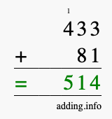 Calculate 433 + 81 using long addition