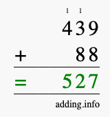 Calculate 439 + 88 using long addition