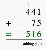 Calculate 441 + 75 using long addition