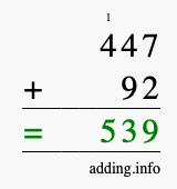 Calculate 447 + 92 using long addition
