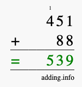 Calculate 451 + 88 using long addition
