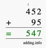 Calculate 452 + 95 using long addition